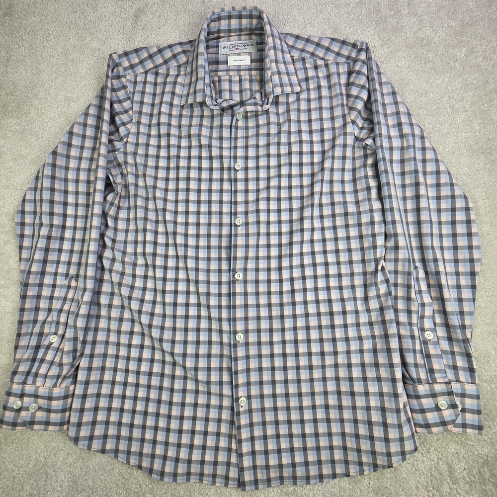Mizzen + Main Leeward Performance Long Sleeve Shirt Men's Size L‎ Blue Plaid USA